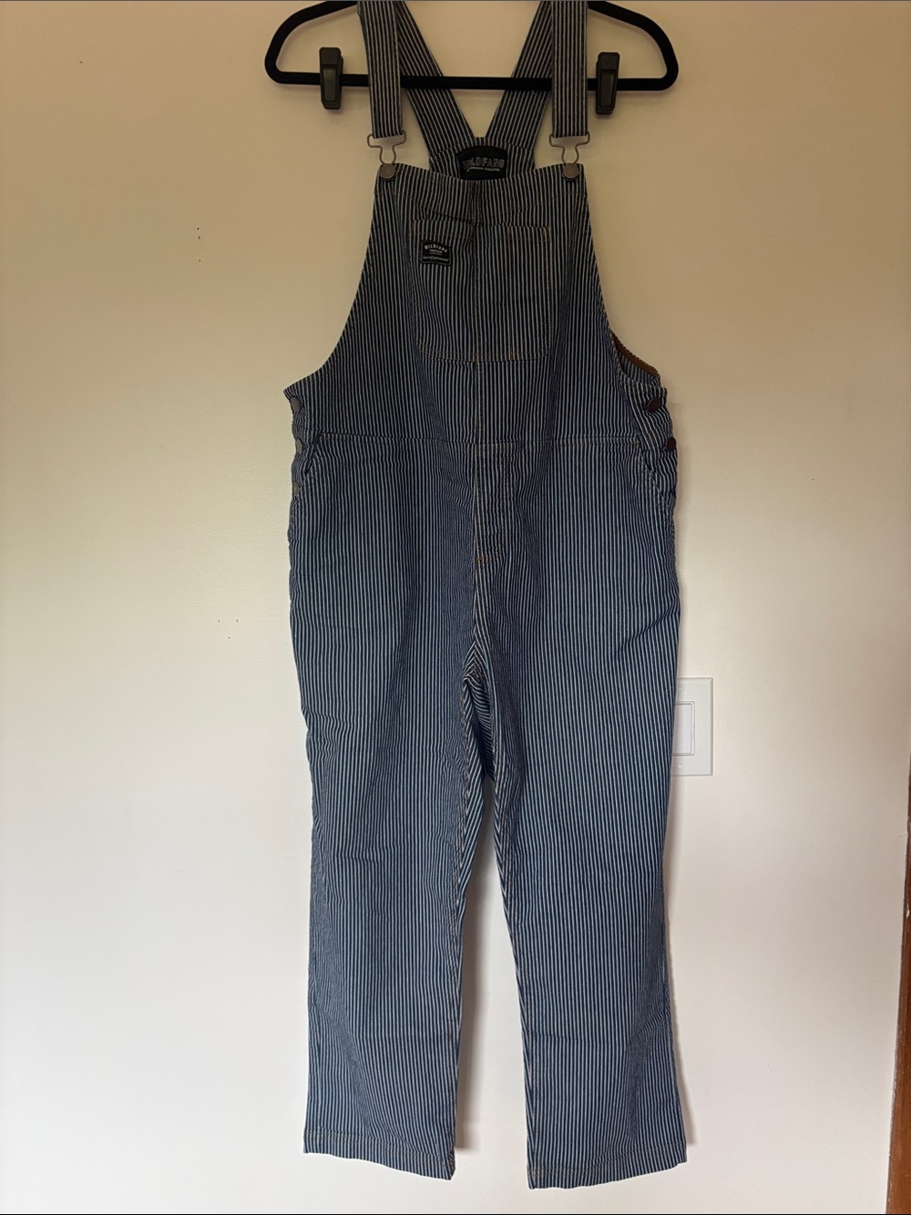 Wildfang Blue and White Striped Denim Overalls